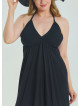 V Neck Backless Halter Neck Black Plus Size Dress 4663